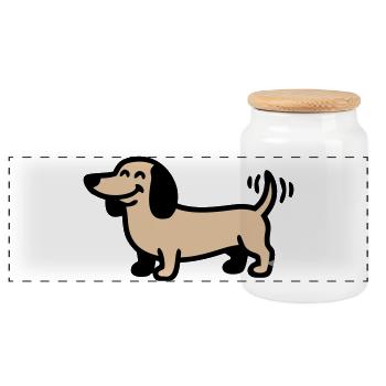 Happy Dachshund Dog Comic - Panoramic Cookie Jar with Wooden Lid - white - Front