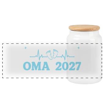 Oma 2027 Beförderung Großmutter Geschenk - Panorama Keksdose mit Holzdeckel - Weiß - Vorne