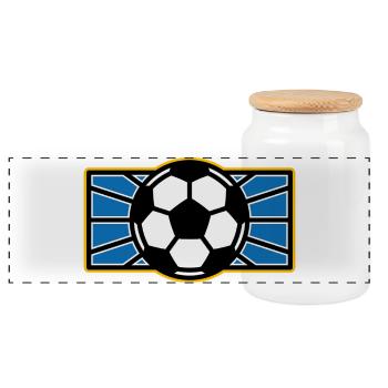 Retro-Fußballwappen: Blaue strahlende Strahlen - Panorama Keksdose mit Holzdeckel - Weiß - Vorne
