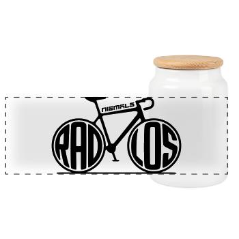 Fahrrad - Niemals radlos - Panorama Keksdose mit Holzdeckel - Weiß - Vorne