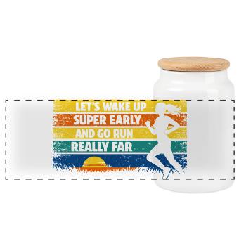 Running Jogging Funny Saying Sunrise Retro - Panoramic Cookie Jar with Wooden Lid - white - Front