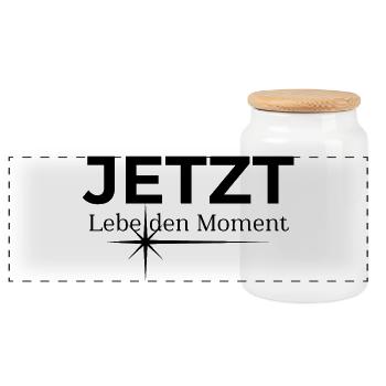 JETZT – Lebe den Moment - Panorama Keksdose mit Holzdeckel - Weiß - Vorne