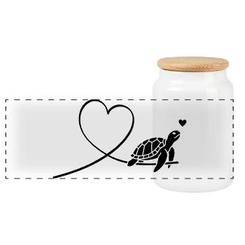 Turtle with Heart Marine Conservation Animal Welfare - Panoramic Cookie Jar with Wooden Lid - white - Front