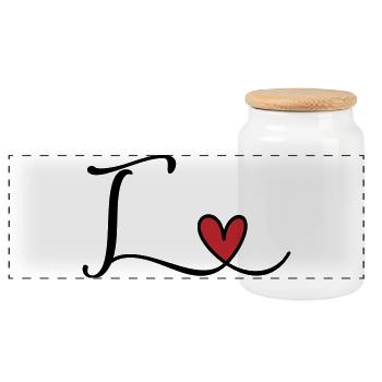 Letter T Monogram with Heart - Panoramic Cookie Jar with Wooden Lid - white - Front