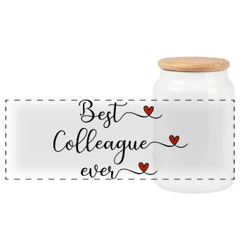 Best colleague - Panoramic Cookie Jar with Wooden Lid - white - Front