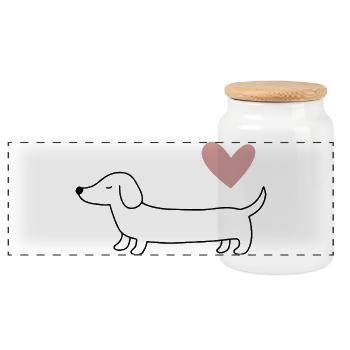Teckel minimaliste Amour Je suis teckel avec cœur - Boîte à biscuits avec couvercle en bois - blanc - Devant