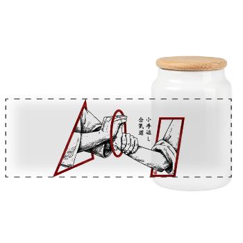 Aikido Technique Kotegaeshi Wrist Lock Budo - Panoramic Cookie Jar with Wooden Lid - white - Front