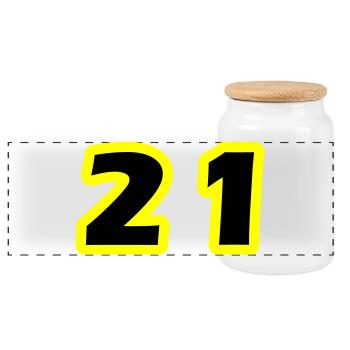 21 Number Symbol - Panoramic Cookie Jar with Wooden Lid - white - Front