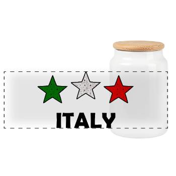 Tri-Color Stars Italy - Panoramic Cookie Jar with Wooden Lid - white - Front