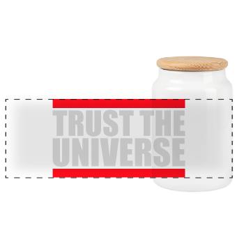 Trust The Universe Spirituell Universum Zitat Logo - Panorama Keksdose mit Holzdeckel - Weiß - Vorne