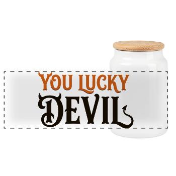 Du Glücklicher Teufel – Lustiges Teufels-Halloween-T-Shirt - Panorama Keksdose mit Holzdeckel - Weiß - Vorne