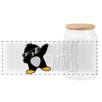 Recovery Is Badass Pinguin Dabbing Dab Dance Pose - Panorama Keksdose mit Holzdeckel - Weiß - Vorne
