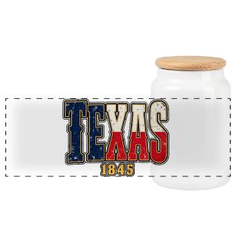 Texas 1845 Vintage Motiv - Panorama Keksdose mit Holzdeckel - Weiß - Vorne
