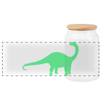 Neon Dino Silhouette - Panorama Keksdose mit Holzdeckel - Weiß - Vorne