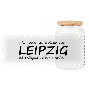 Leben außerhalb Leipzigs - Panorama Keksdose mit Holzdeckel - Weiß - Vorne
