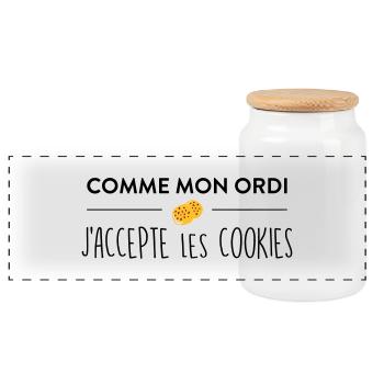 Comme mon ordi j'accepte les cookies - Boîte à biscuits avec couvercle en bois - blanc - Devant