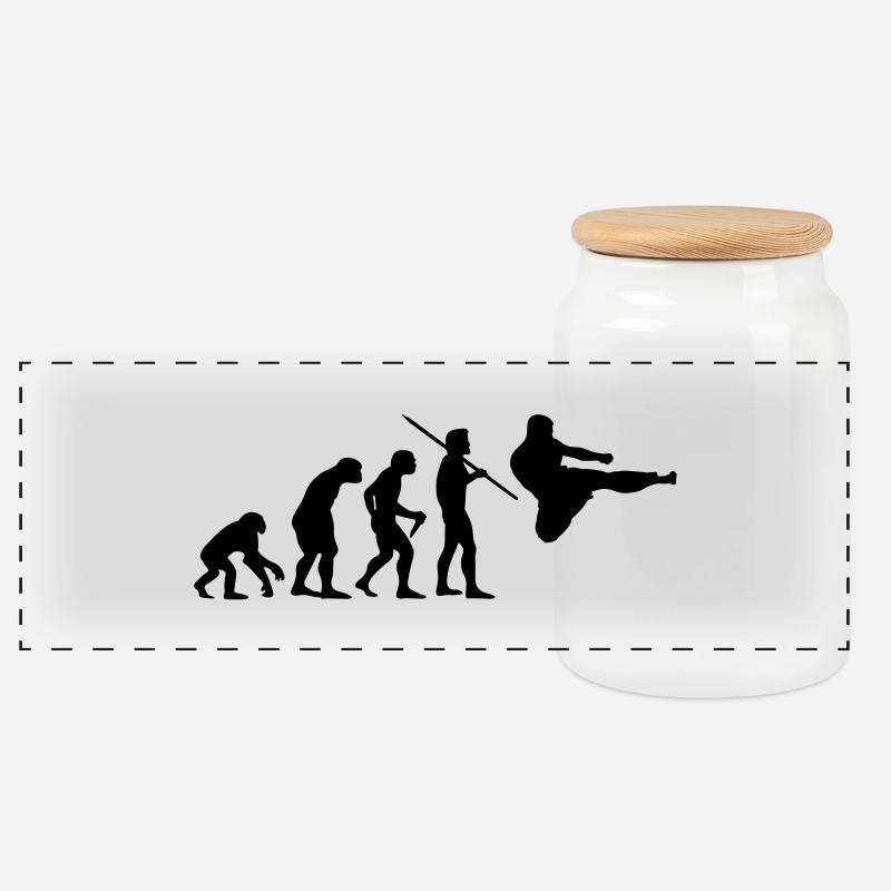 Evolution des Menschen - Kampfsport - Panorama Keksdose mit Holzdeckel - Weiß