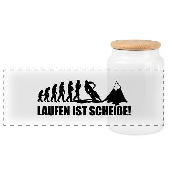 laufen ist scheiße - Panorama Keksdose mit Holzdeckel - Weiß - Vorne