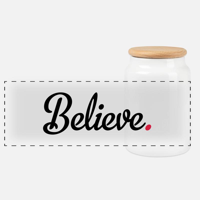 believe - Panoramic Cookie Jar with Wooden Lid - white