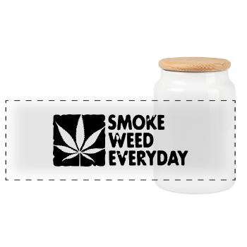 smoke weed everyday boxed - Panoramic Cookie Jar with Wooden Lid - white - Front