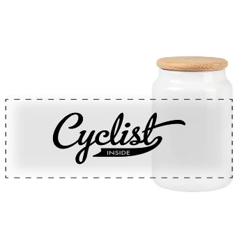cycling - Panoramic Cookie Jar with Wooden Lid - white - Front