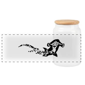 great hammerhead shark tribal tattoo style - Panoramic Cookie Jar with Wooden Lid - white - Front