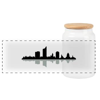Skyline Leipzig - Panorama Keksdose mit Holzdeckel - Weiß - Vorne