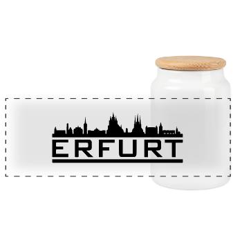 Skyline Erfurt Name - Panorama Keksdose mit Holzdeckel - Weiß - Vorne