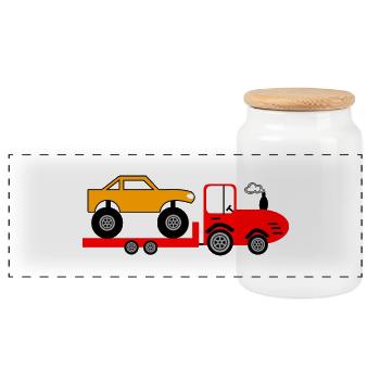 Tractor - Panoramic Cookie Jar with Wooden Lid - white - Front