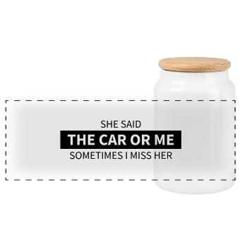 The Car or me - Panoramic Cookie Jar with Wooden Lid - white - Front