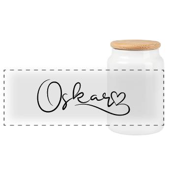 Oskar surname First name Heart décor - Panoramic Cookie Jar with Wooden Lid - white - Front