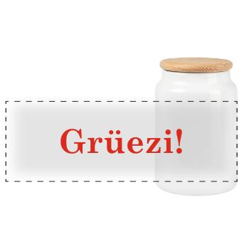Grüezi - Schweiz - Switzerland - Swiss - Suisse - Panoramic Cookie Jar with Wooden Lid - white - Front