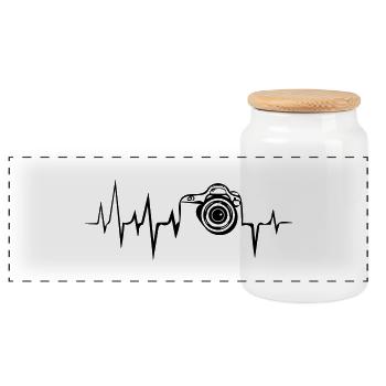 camera life - Panoramic Cookie Jar with Wooden Lid - white - Front
