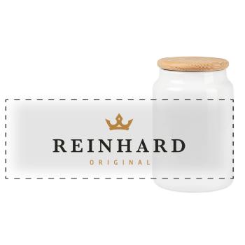 Reinhard Original Family Logo - Panoramic Cookie Jar with Wooden Lid - white - Front