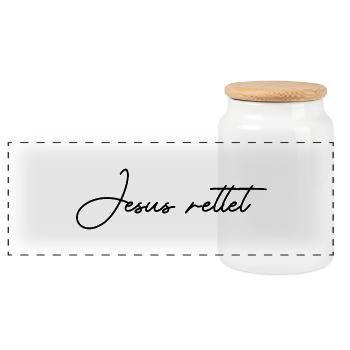 Jesus saves - Panoramic Cookie Jar with Wooden Lid - white - Front
