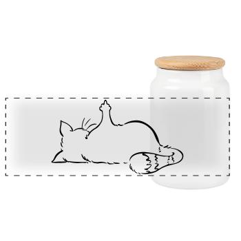 Cat nope, no, middle finger, nope, no text - Panoramic Cookie Jar with Wooden Lid - white - Front