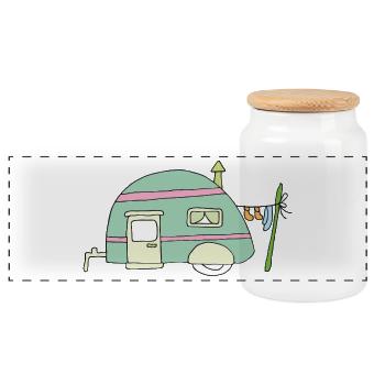 Pastell Camper Traum - Panorama Keksdose mit Holzdeckel - Weiß - Vorne