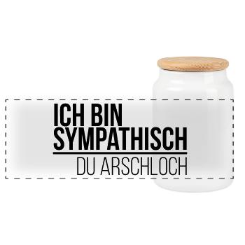 ich bin sympathisch du Arschloch - Panorama Keksdose mit Holzdeckel - Weiß - Vorne