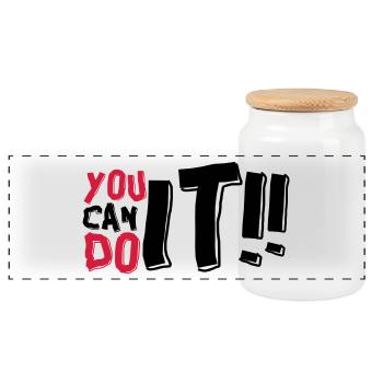 YOU CAN DO IT - Panoramic Cookie Jar with Wooden Lid - white - Front