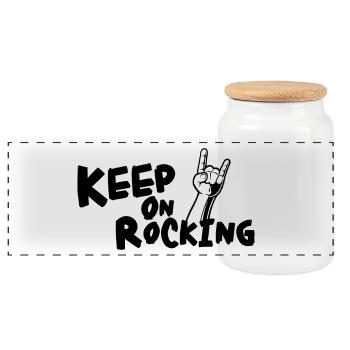 KEEP ON ROCKING !!!!!!! - Panorama Keksdose mit Holzdeckel - Weiß - Vorne