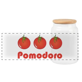 Pomodoro and three tomatoes - Panoramic Cookie Jar with Wooden Lid - white - Front