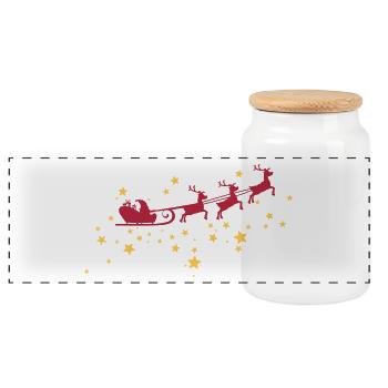 Christkind mit Schlitten am Sternenhimmel - Panorama Keksdose mit Holzdeckel - Weiß - Vorne