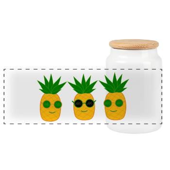 Pineapple Summer Festival - Panoramic Cookie Jar with Wooden Lid - white - Front