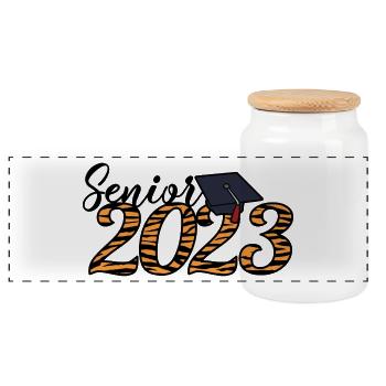 Senior 2023 Tiger Skin Graduate Graduation Geschenk - Panorama Keksdose mit Holzdeckel - Weiß - Vorne