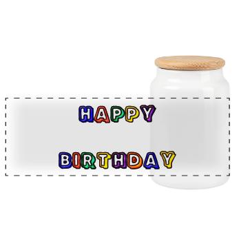 ANNIVERSAIRE. HAPPY BIRTHDAY. JOYEUX ANNIVERSAIRE. - Boîte à biscuits avec couvercle en bois - blanc - Devant