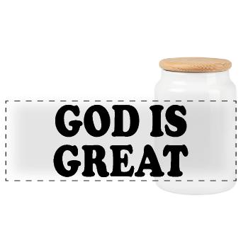 god is great - Panoramic Cookie Jar with Wooden Lid - white - Front