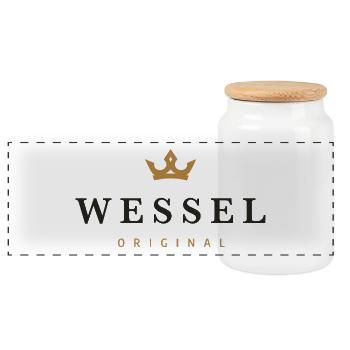 Logo original de la famille Wessel - Boîte à biscuits avec couvercle en bois - blanc - Devant