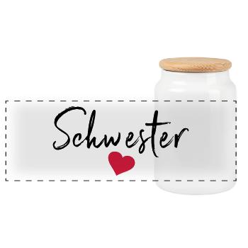 Beste Schwester Herz Schwestern Schwesterherz sis - Panorama Keksdose mit Holzdeckel - Weiß - Vorne