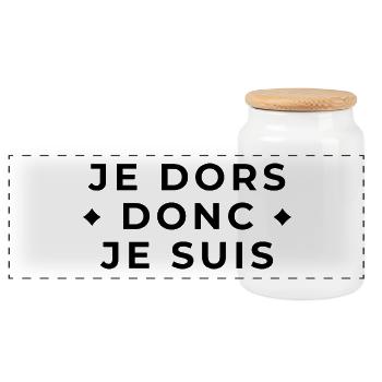I Sleep Therefore I Am - Sleep Humor - Panoramic Cookie Jar with Wooden Lid - white - Front