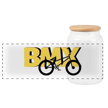 BMX Stunt Shirt – Yellow Edition - Panoramic Cookie Jar with Wooden Lid - white - Front